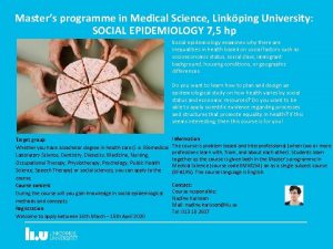 Masters programme in Medical Science Linkping University SOCIAL