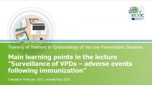 Training of Trainers in Epidemiology of Vaccine Preventable