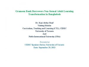 Grameen Bank Borrowers Nonformal Adult Learning Transformation in