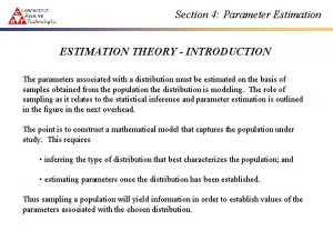 Section 4 Parameter Estimation ESTIMATION THEORY INTRODUCTION The