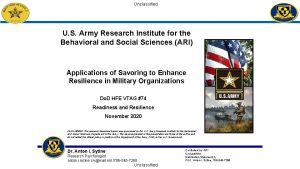 Unclassified U S Army Research Institute for the