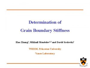 Determination of Grain Boundary Stiffness Hao Zhang 1