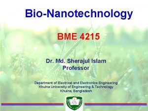 BioNanotechnology BME 4215 Dr Md Sherajul Islam Professor