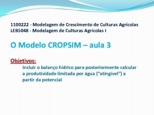 1100222 Modelagem de Crescimento de Culturas Agrcolas LEB