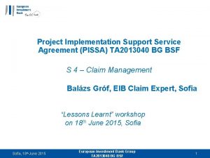 Project Implementation Support Service Agreement PISSA TA 2013040