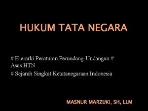 HUKUM TATA NEGARA Hierarki Peraturan PerundangUndangan Asas HTN