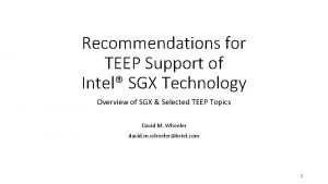 Recommendations for TEEP Support of Intel SGX Technology