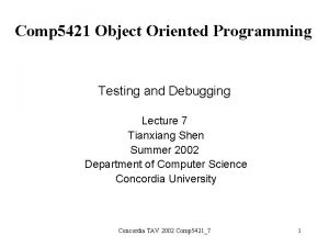 Comp 5421 Object Oriented Programming Testing and Debugging