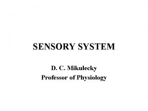 SENSORY SYSTEM D C Mikulecky Professor of Physiology