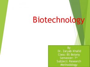 Biotechnology By Dr Zaryab Khalid Class BS Botany