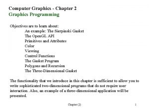 Computer Graphics Chapter 2 Graphics Programming Objectives are