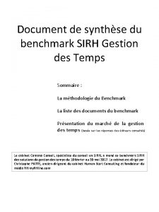 Document de synthse du benchmark SIRH Gestion des