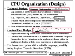 CPU Organization Design Datapath Design Components their connections