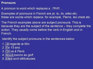 Pronouns noun A pronoun is word which replaces