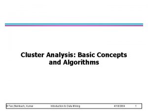 Cluster Analysis Basic Concepts and Algorithms Tan Steinbach