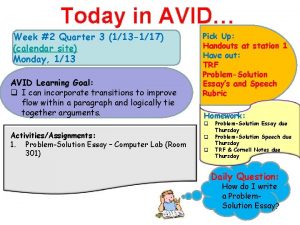 Today in AVID Week 2 Quarter 3 113