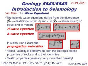 Geology 56406640 2 Oct 2020 Introduction to Seismology