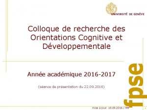 Colloque de recherche des Orientations Cognitive et Dveloppementale