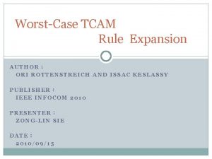 WorstCase TCAM Rule Expansion AUTHOR ORI ROTTENSTREICH AND