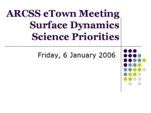 ARCSS e Town Meeting Surface Dynamics Science Priorities