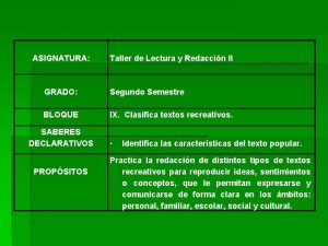 ASIGNATURA Taller de Lectura y Redaccin II GRADO