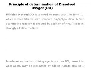 Principle of dissolved oxygen by winkler method