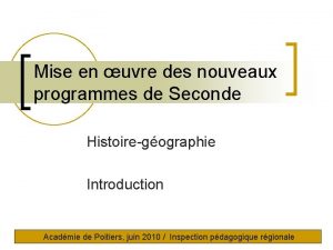 Mise en uvre des nouveaux programmes de Seconde