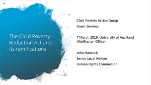 Child Poverty Action Group Guest Seminar The Child