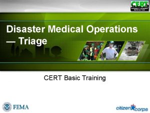 Disaster Medical Operations Triage CERT Basic Training CERT