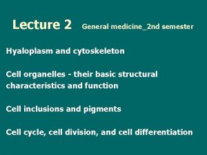 Lecture 2 General medicine2 nd semester Hyaloplasm and