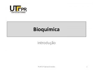 Bioqumica Introduo Prof Dr Samara Ernandes 1 O