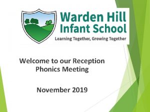 Welcome to our Reception Phonics Meeting November 2019