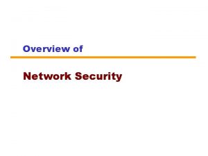 Overview of Network Security Security Requirements Confidentiality Integrity