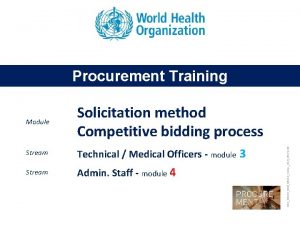 Module Solicitation method Competitive bidding process Stream Technical