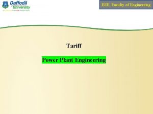 EEE Faculty of Engineering Tariff Power Plant Engineering