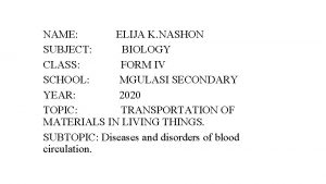 NAME ELIJA K NASHON SUBJECT BIOLOGY CLASS FORM