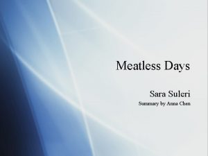 Meatless days summary