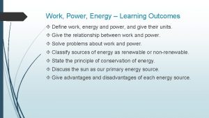 Learning outcomes of work and energy