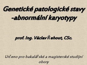 Genetick patologick stavy abnormln karyotypy prof Ing Vclav