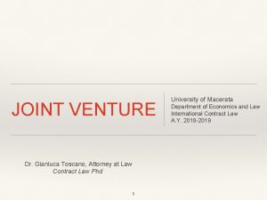 JOINT VENTURE Dr Gianluca Toscano Attorney at Law