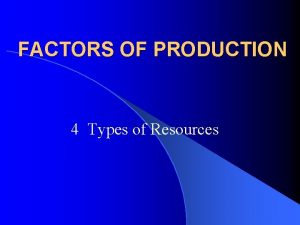 FACTORS OF PRODUCTION 4 Types of Resources Factors
