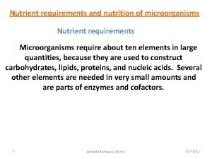 Nutrient requirements and nutrition of microorganisms Nutrient requirements