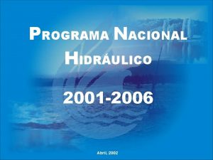 PROGRAMA NACIONAL HIDRULICO 2001 2006 Abril 2002 Productos