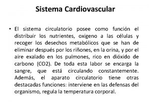 Sistema Cardiovascular El sistema circulatorio posee como funcin