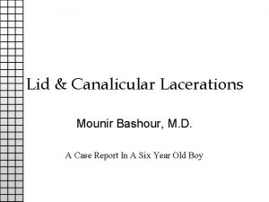 Lid Canalicular Lacerations Mounir Bashour M D A