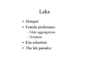 Leks Hotspot Female preference Male aggregations Hotshots Kin