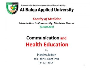 Faculty of Medicine Introduction to Community Medicine Course