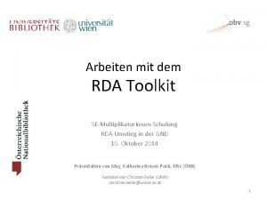 Arbeiten mit dem RDA Toolkit SEMultiplikator InnenSchulung RDAUmstieg