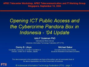 APEC Telecenter Workshop APEC Telecommunication and IT Working