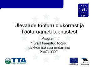 levaade tturu olukorrast ja Tturuameti teenustest Programm Kvalifitseeritud